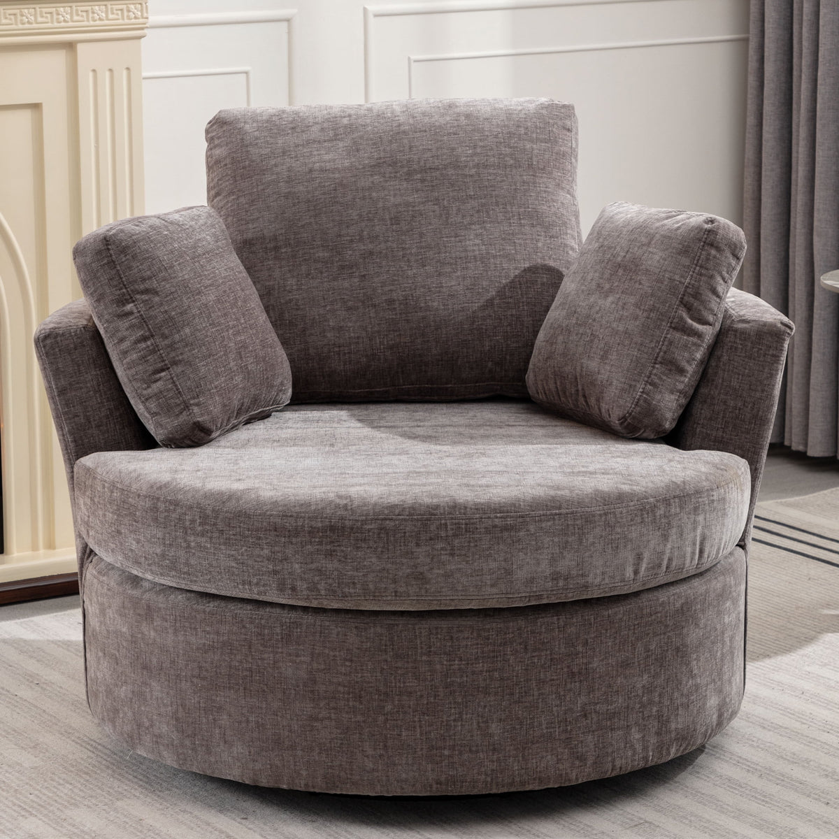 Oversized Round Swivel Accent Chair with 3 Pillows C471