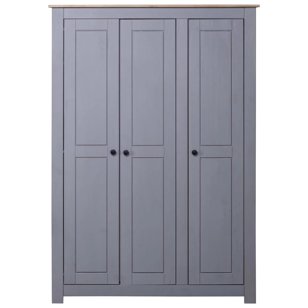 3-Door Gray Pine Wardrobe I5933