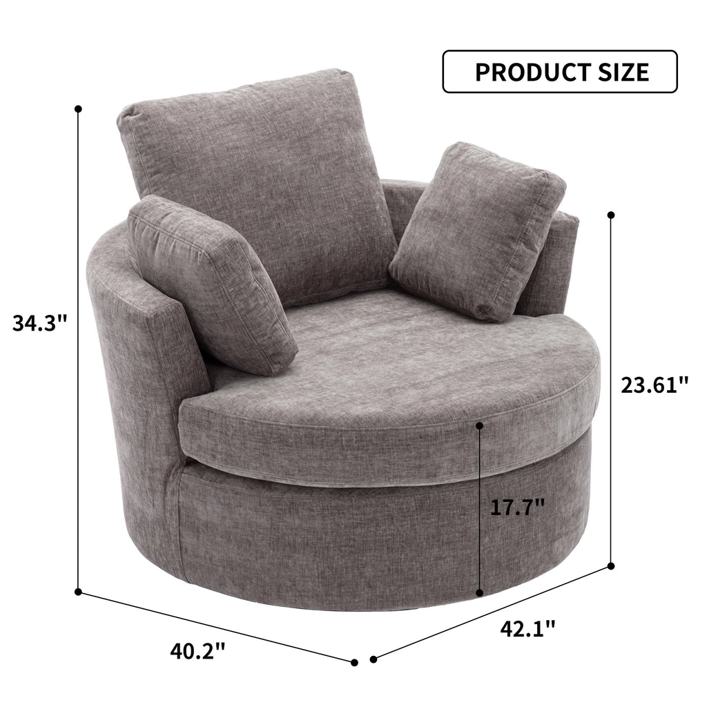 Oversized Round Swivel Accent Chair with 3 Pillows C471