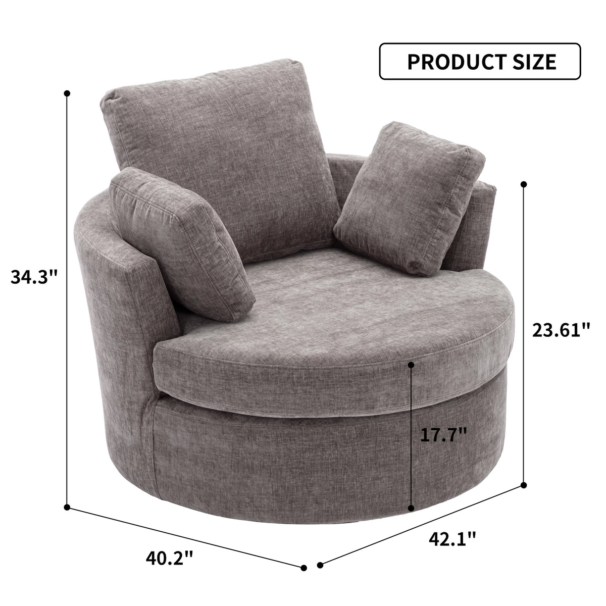 Oversized Round Swivel Accent Chair with 3 Pillows C471