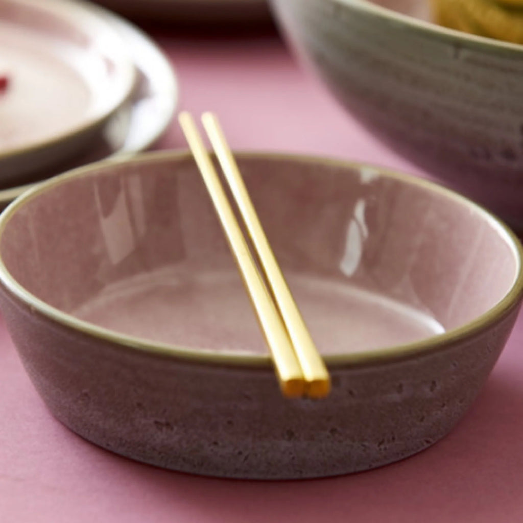 Stoneware Bowl Plate 18 cm Grey Light Pink L4279