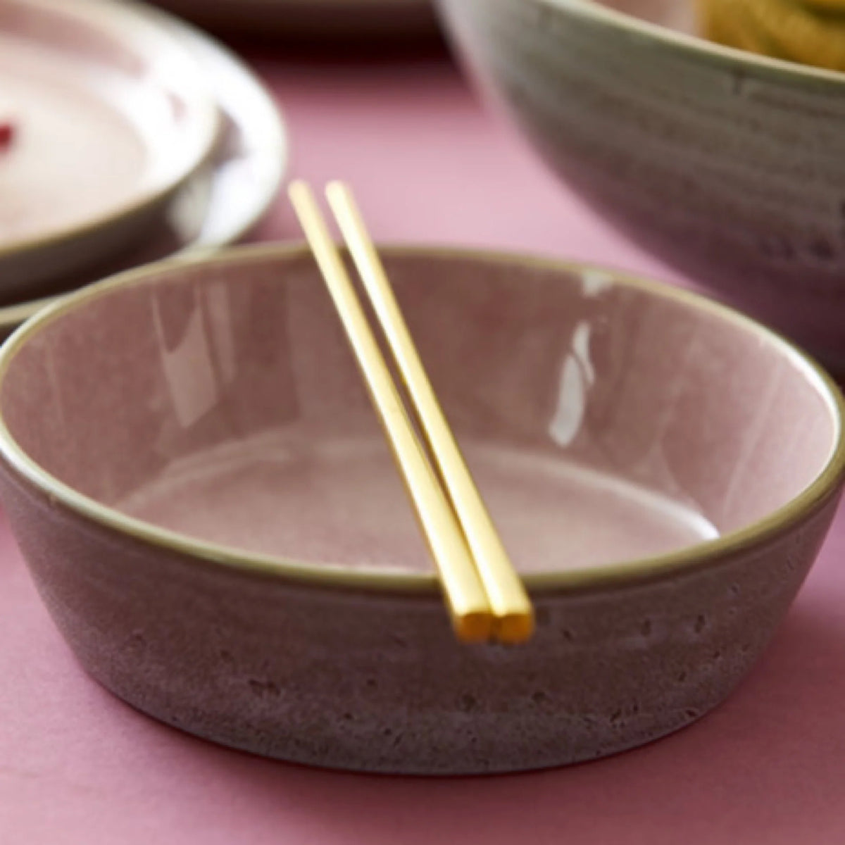 Stoneware Bowl Plate 18 cm Grey Light Pink L4279