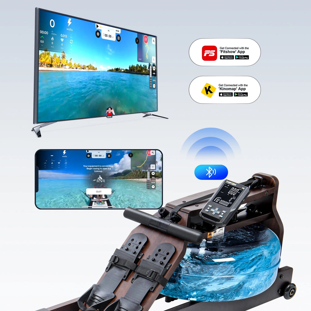 Water Rowing Machine with Performance Monitor Bluetooth 400 lbs Max Load X498