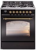 30 Dual Fuel Propane Gas Range in Black with Brass Trim V23528