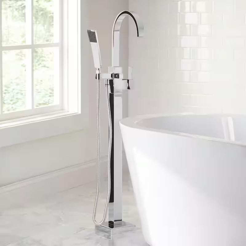 Freestanding Floor Mount Tub Faucet with Handheld Handshower in Chrome W359817