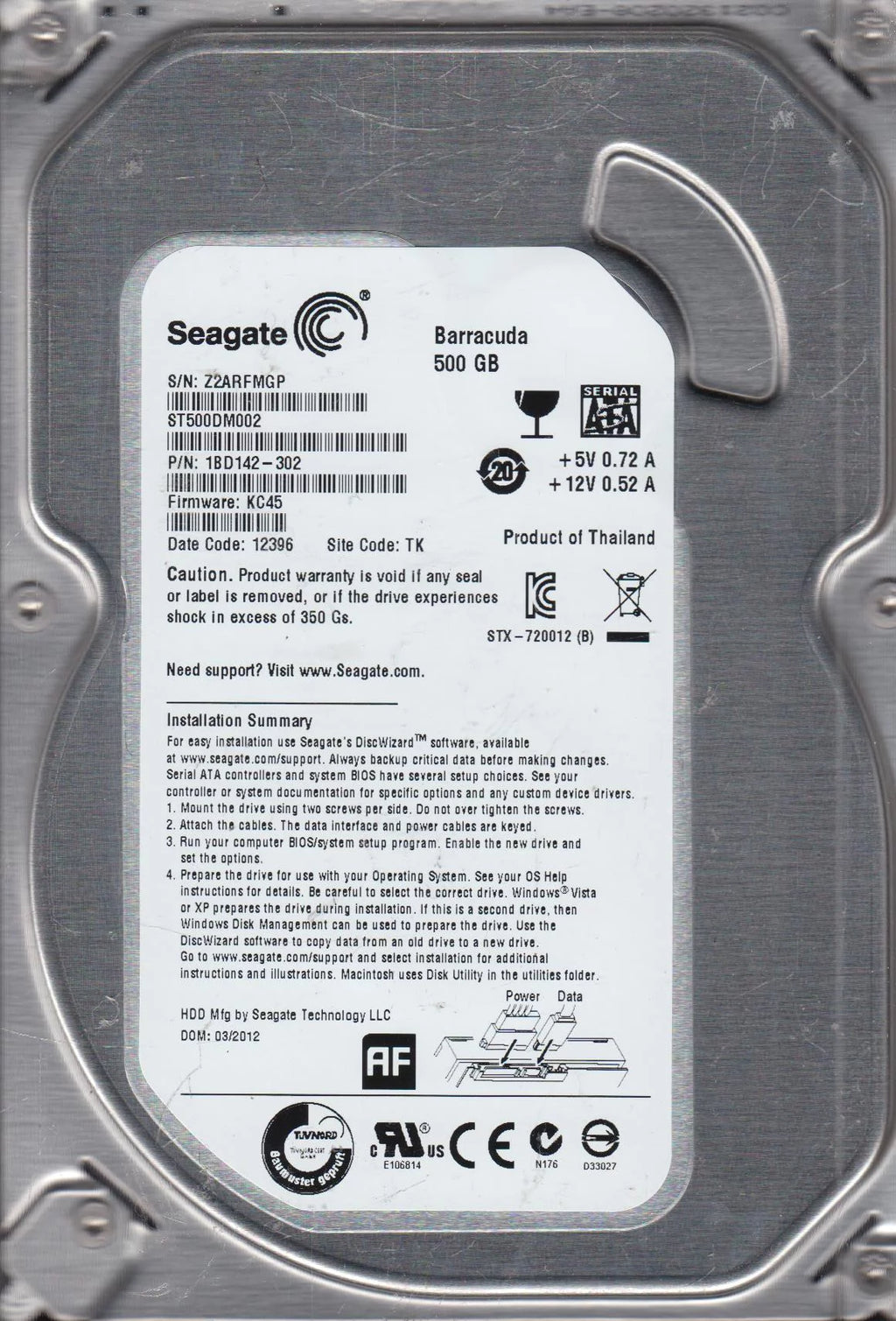 500GB SATA 3.5 Hard Drive G94577