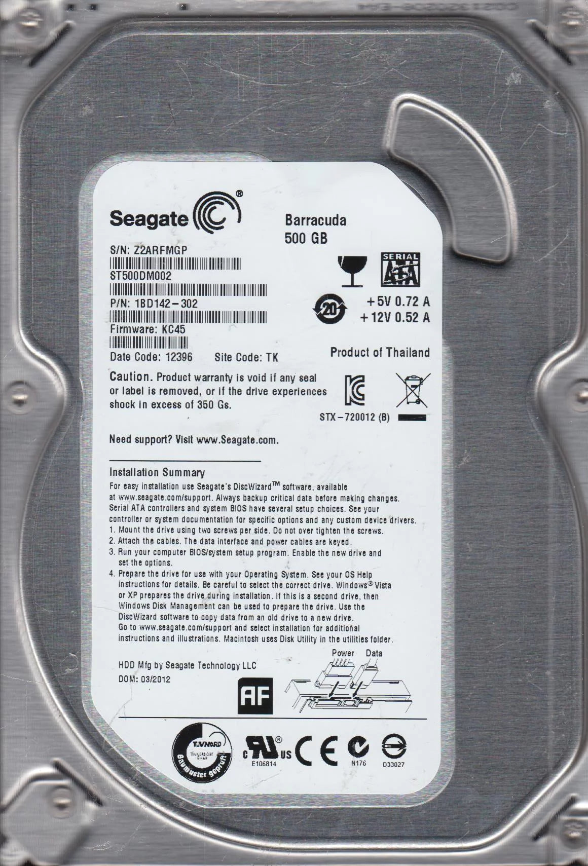 500GB SATA 3.5 Hard Drive G94577