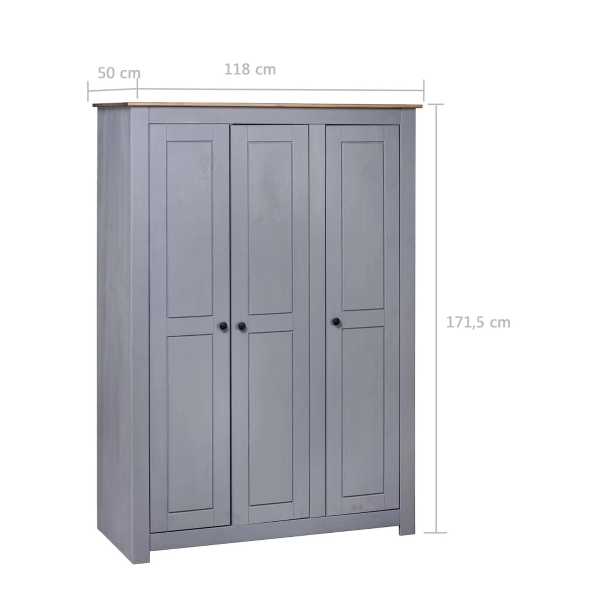 3-Door Gray Pine Wardrobe I5933