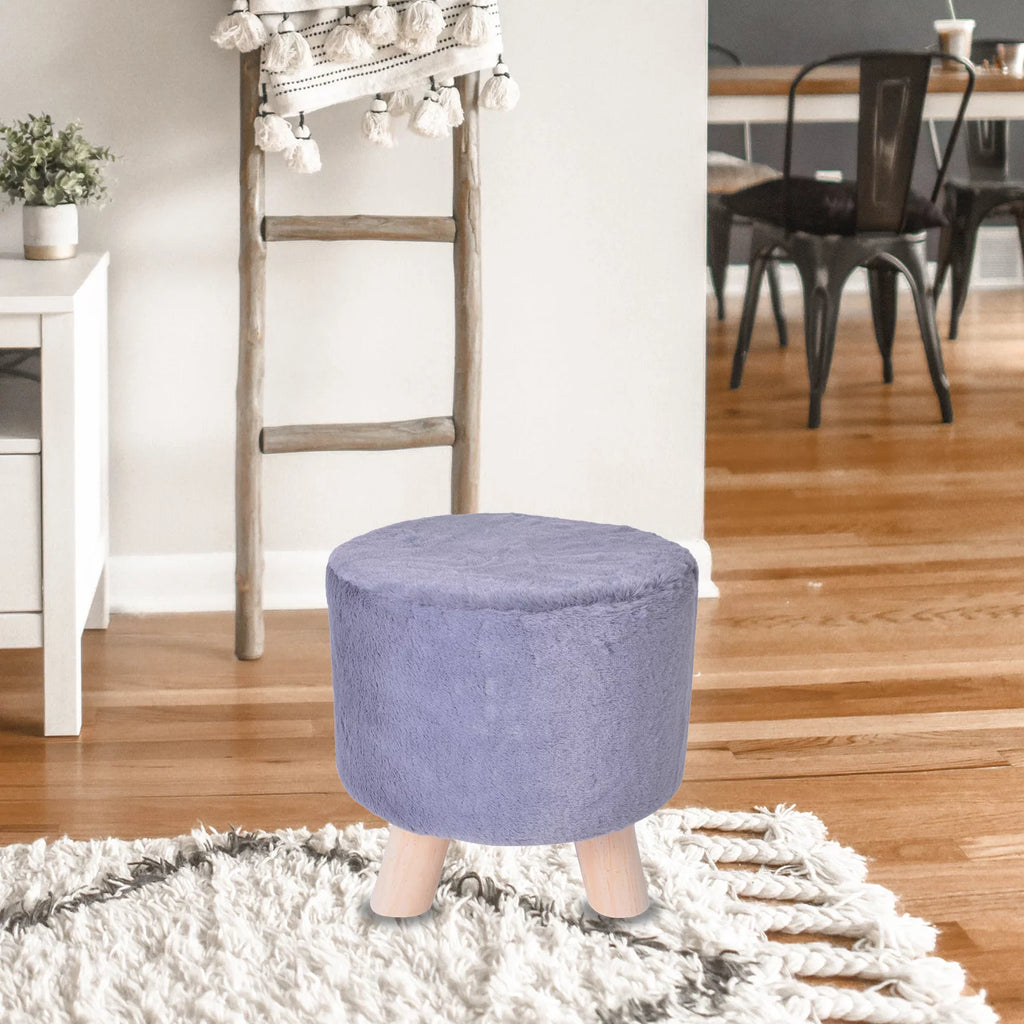Grey Round Faux Fur Ottoman Foot Rest Stool I1805
