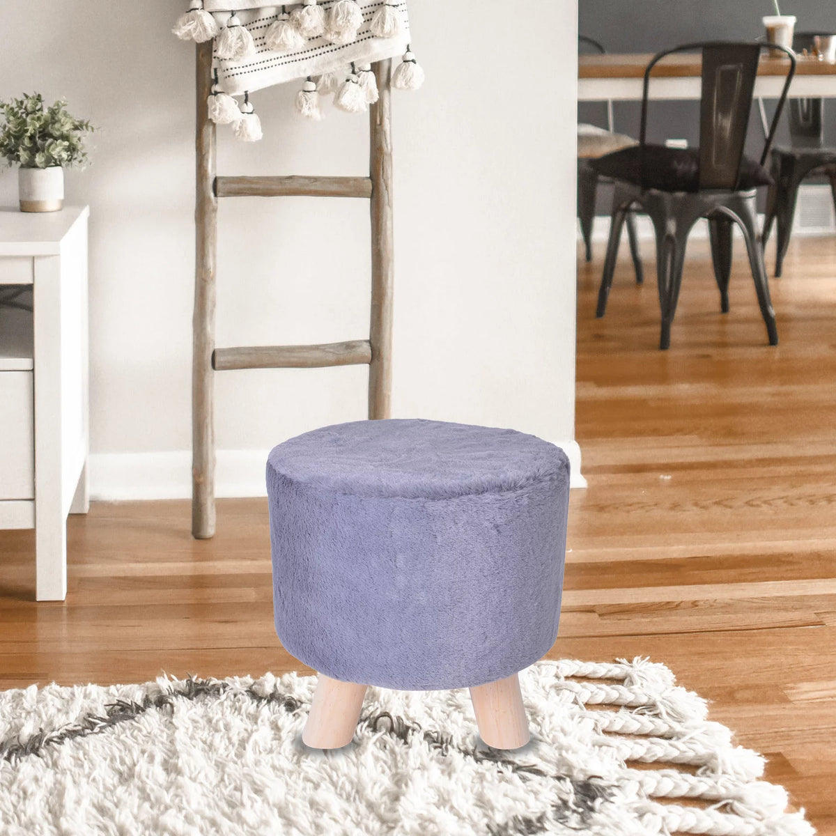 Grey Round Faux Fur Ottoman Foot Rest Stool I1805