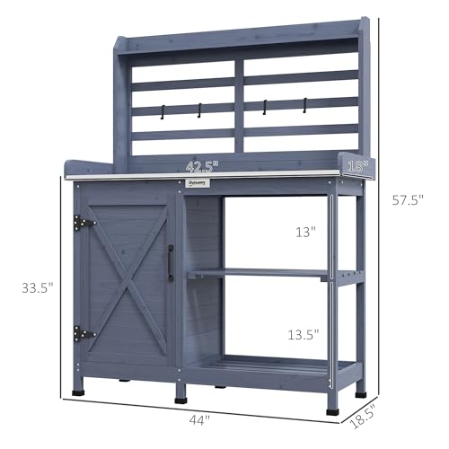 Wooden Potting Bench Table with Storage Cabinet I4846