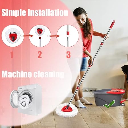 Spin Mop Head Base Handle Replacement with 2 Microfiber Refills and Triangle Mop Head Cover Y865897