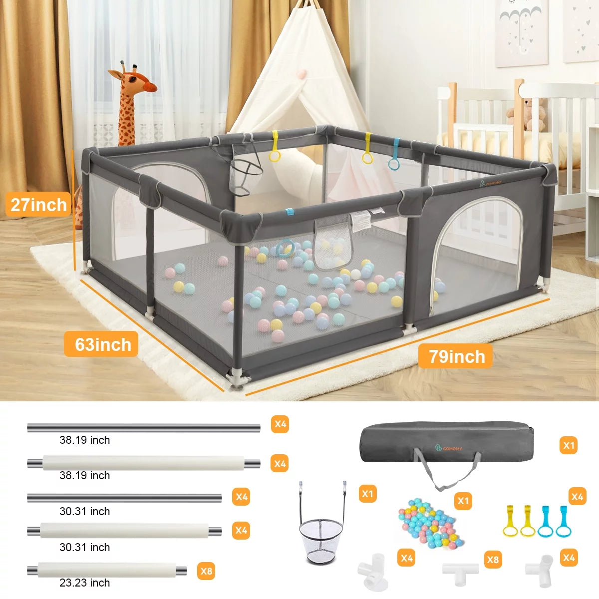 Large Gray Baby Playpen S344462
