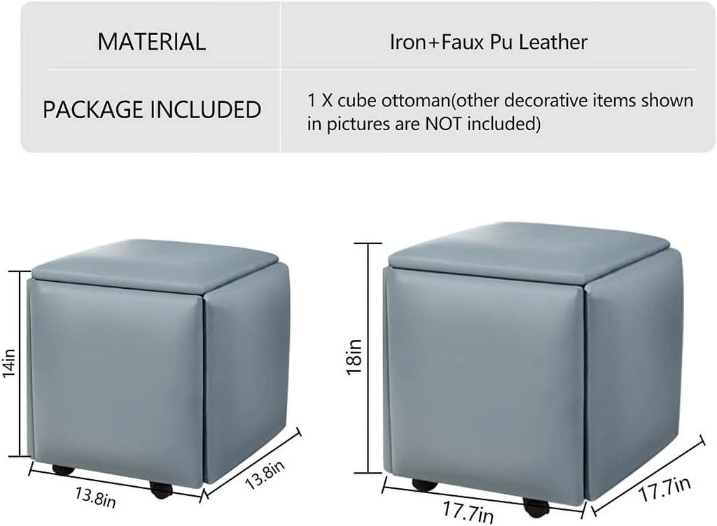 PU Leather Swivel Casters Stackable Ottoman Stool K355976