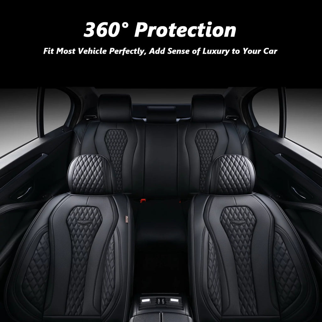 Black Leatherette 5 Seats Car Seat Covers Full Set A7446