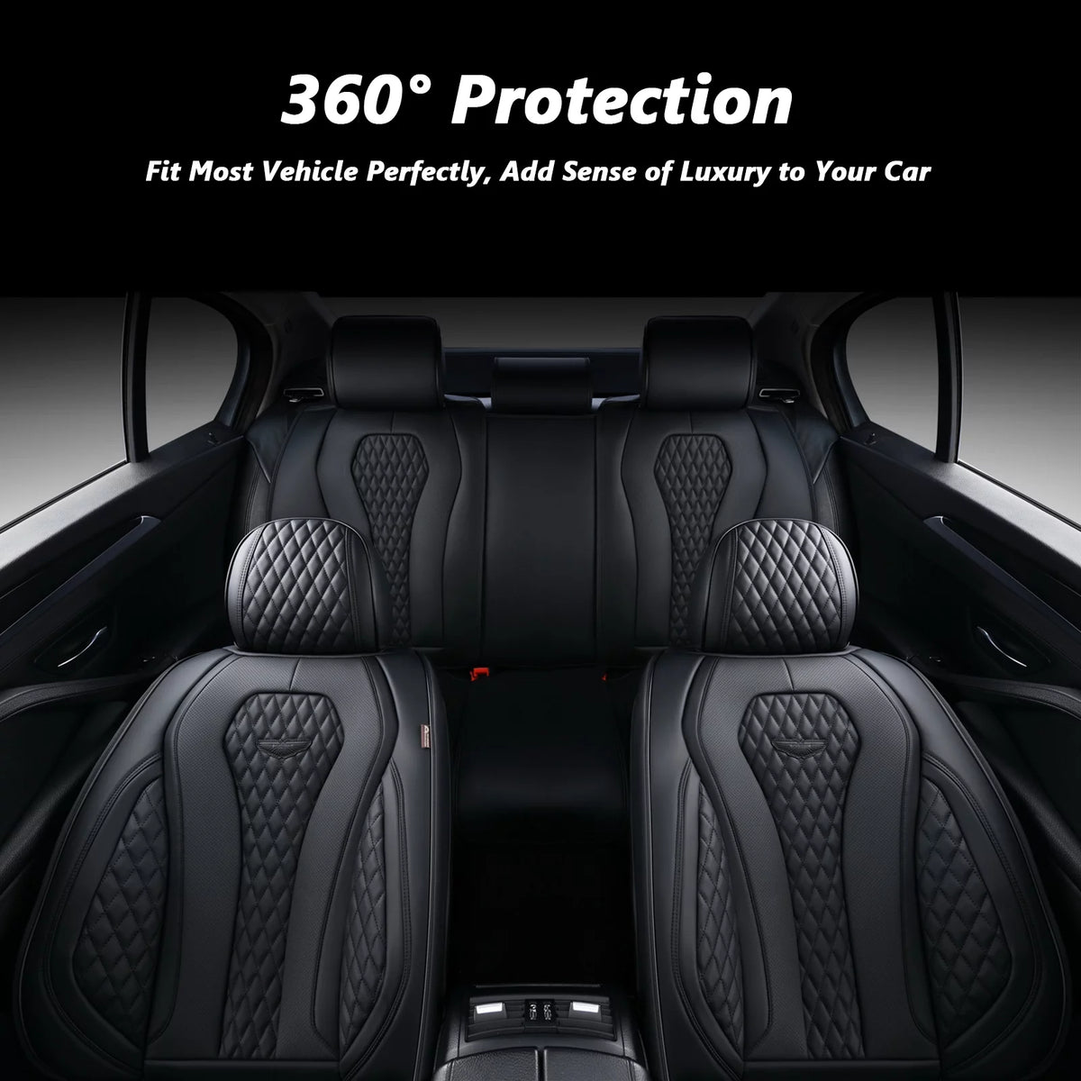 Black Leatherette 5 Seats Car Seat Covers Full Set A7446