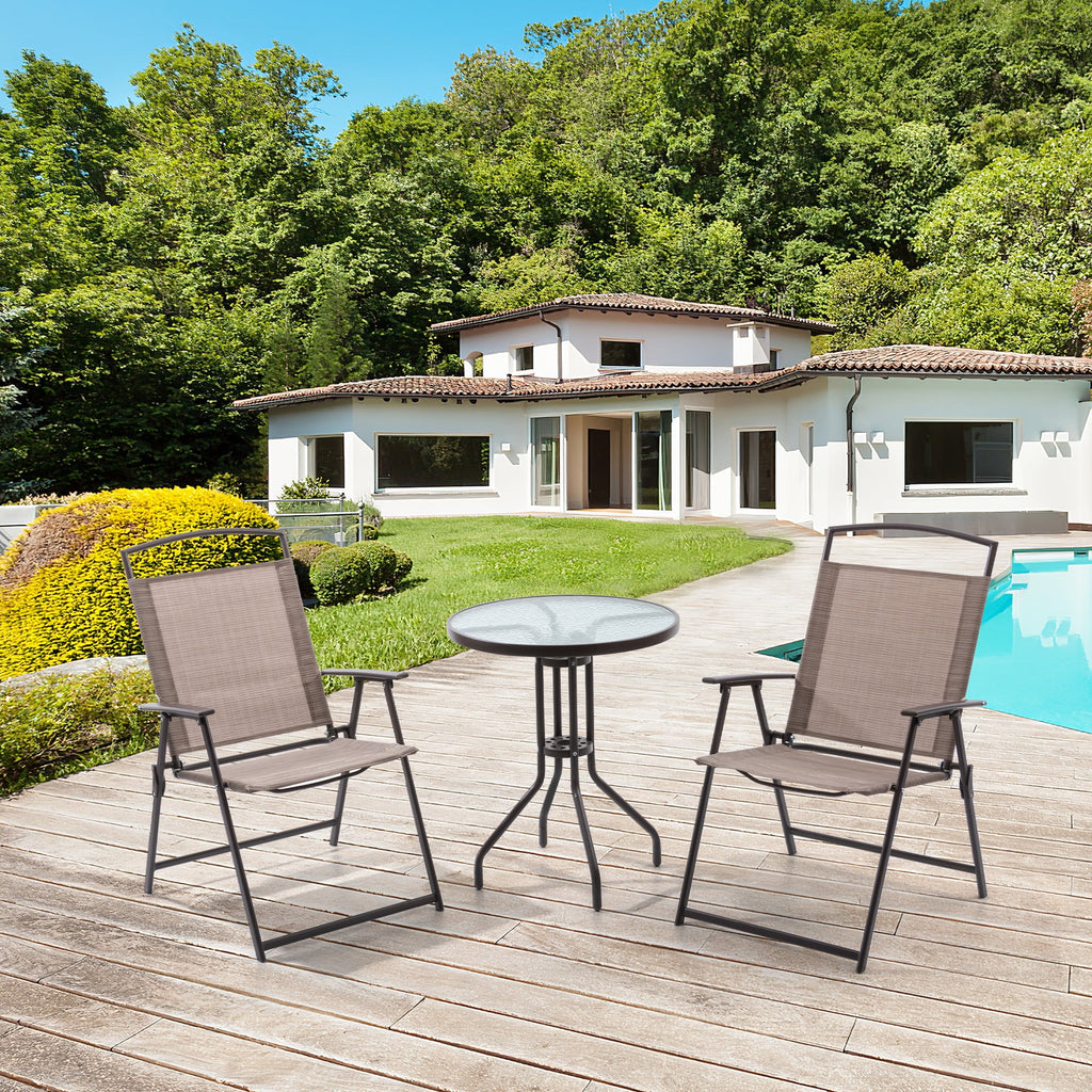 Metal Patio Bistro Table and Folding Chairs Set of 3 Brown P487