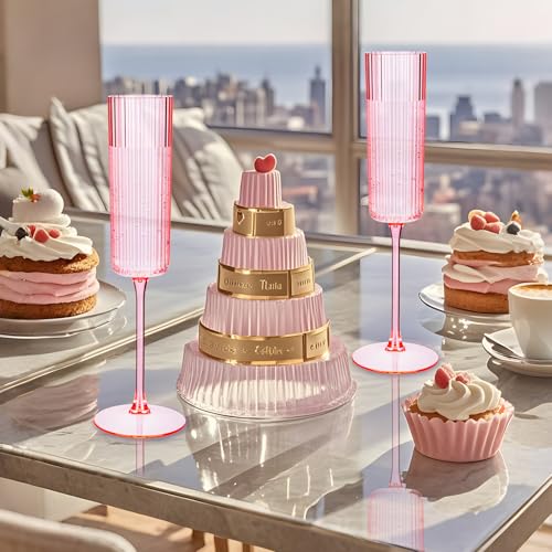 36 Pack 6oz Pink Plastic Champagne Flutes C464