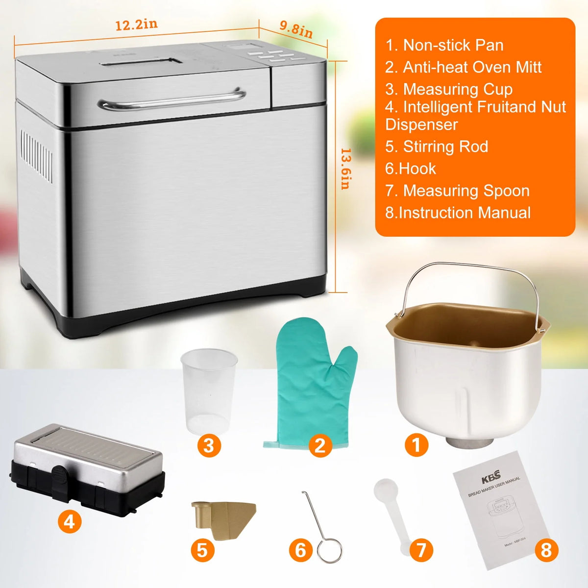 2LB Automatic Stainless Steel Bread Maker T535606