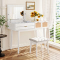 43.3" Wood Makeup Vanity Set with Flip-top Mirror and Stool Q5090