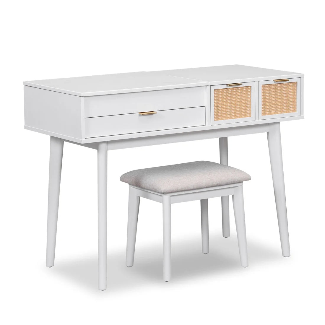43.3" Wood Makeup Vanity Set with Flip-top Mirror and Stool Q5090