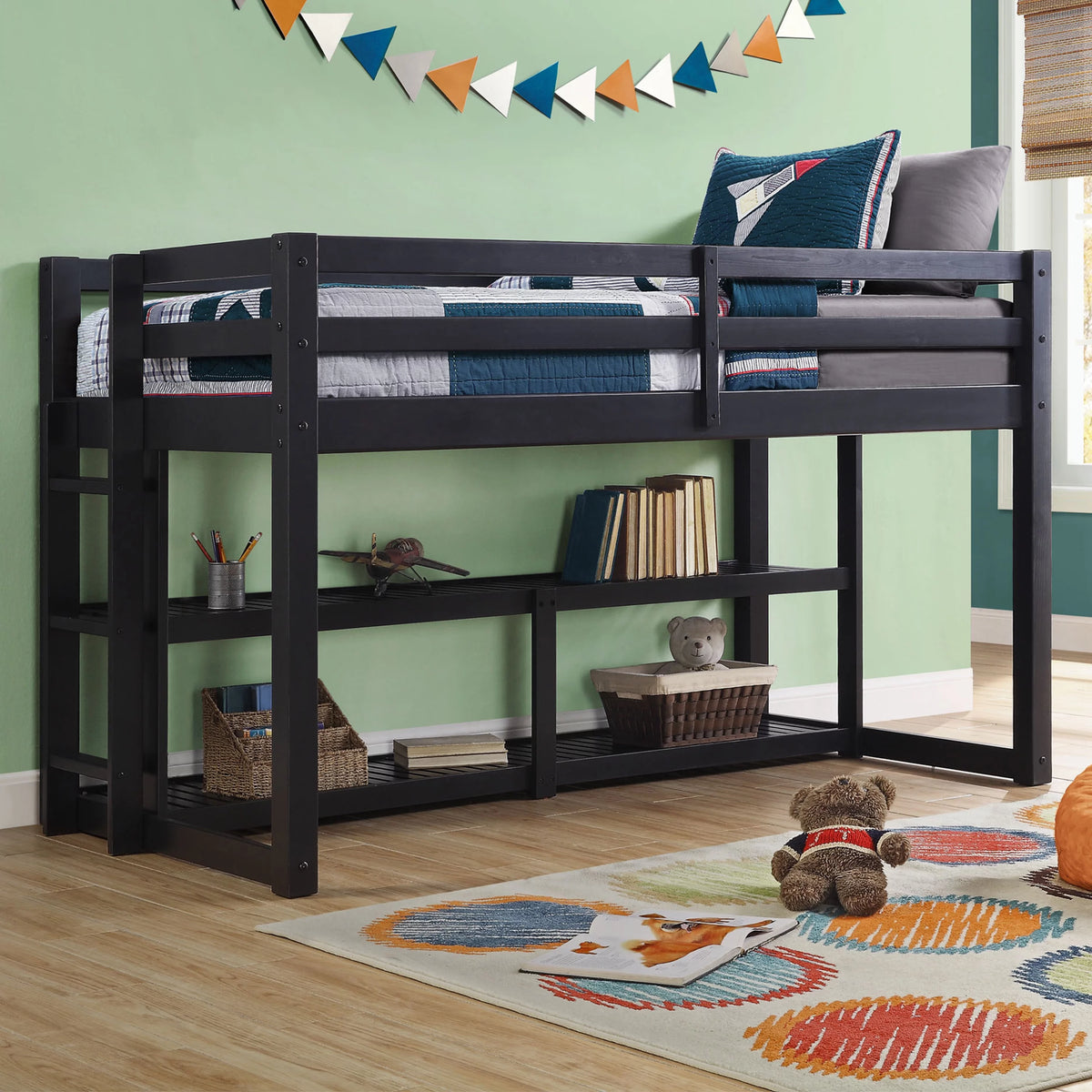 Black Twin Loft Storage Bed I144984