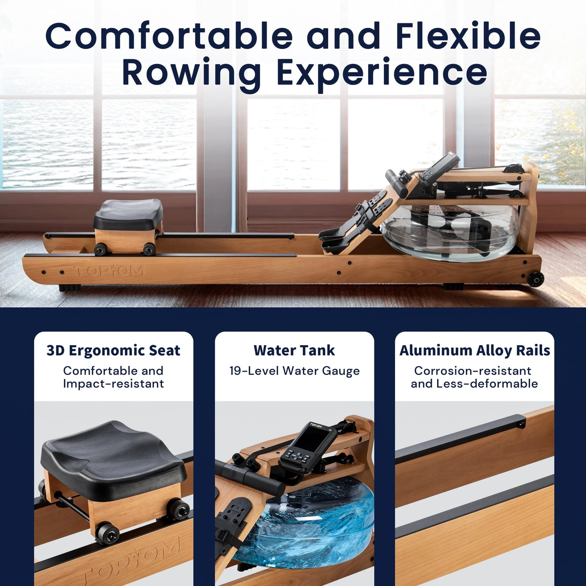 Water Rowing Machine with Performance Monitor Bluetooth 400 lbs Max Load X498