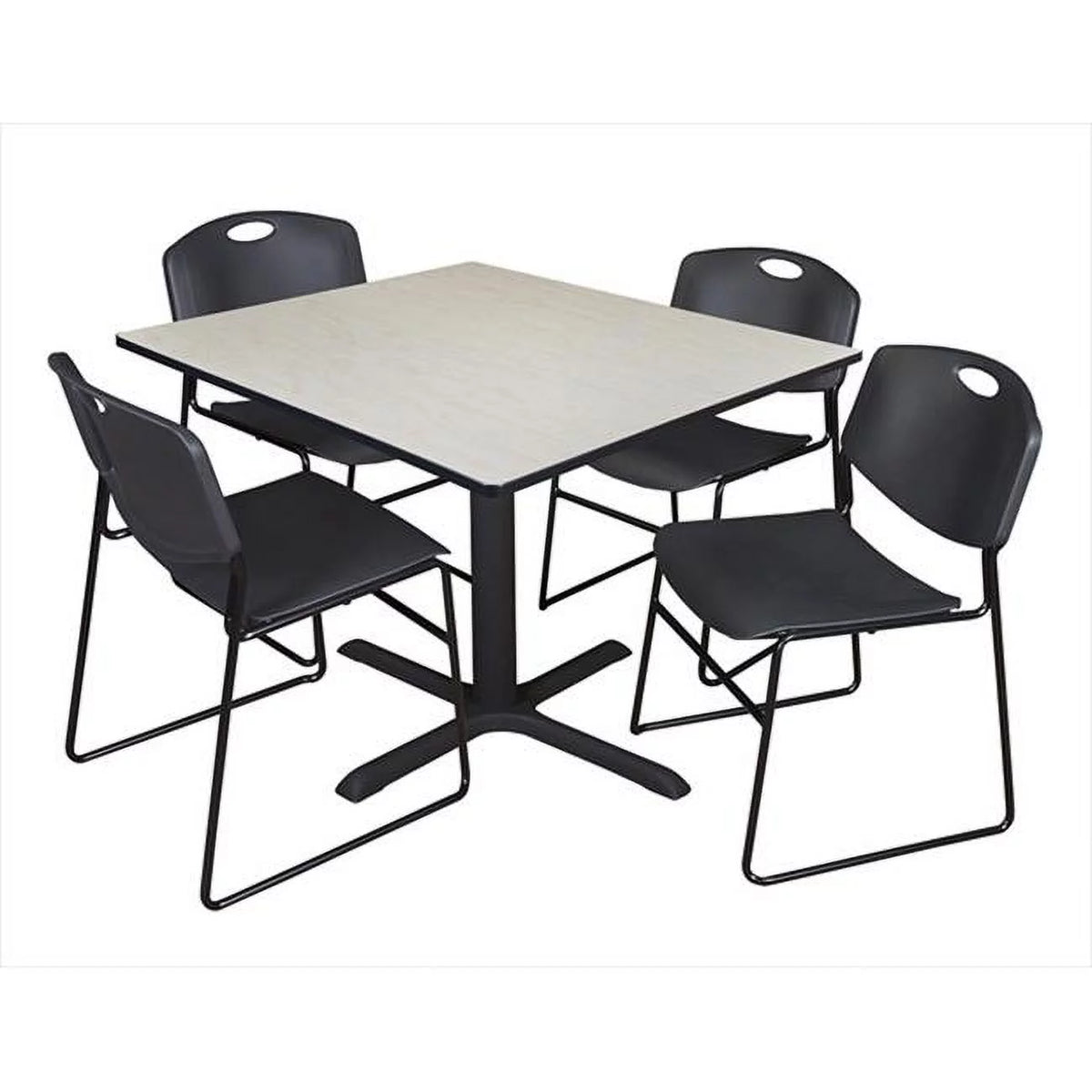 Square Laminate Table with 4 Black Stack Chairs X717