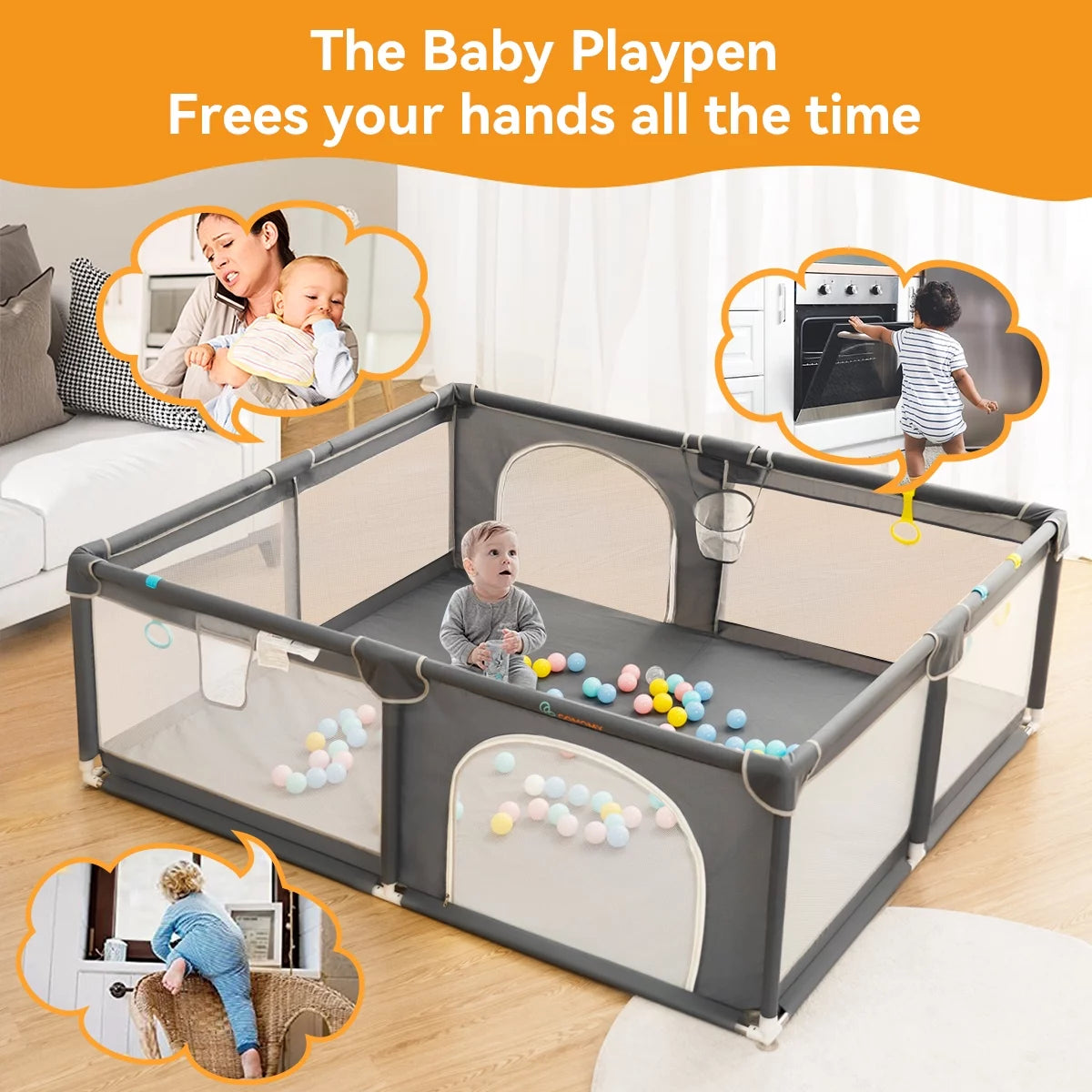 Large Gray Baby Playpen S344462