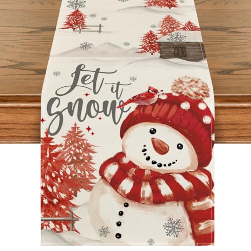 Blue Snowman Christmas Table Runner 13x72 Inch M620