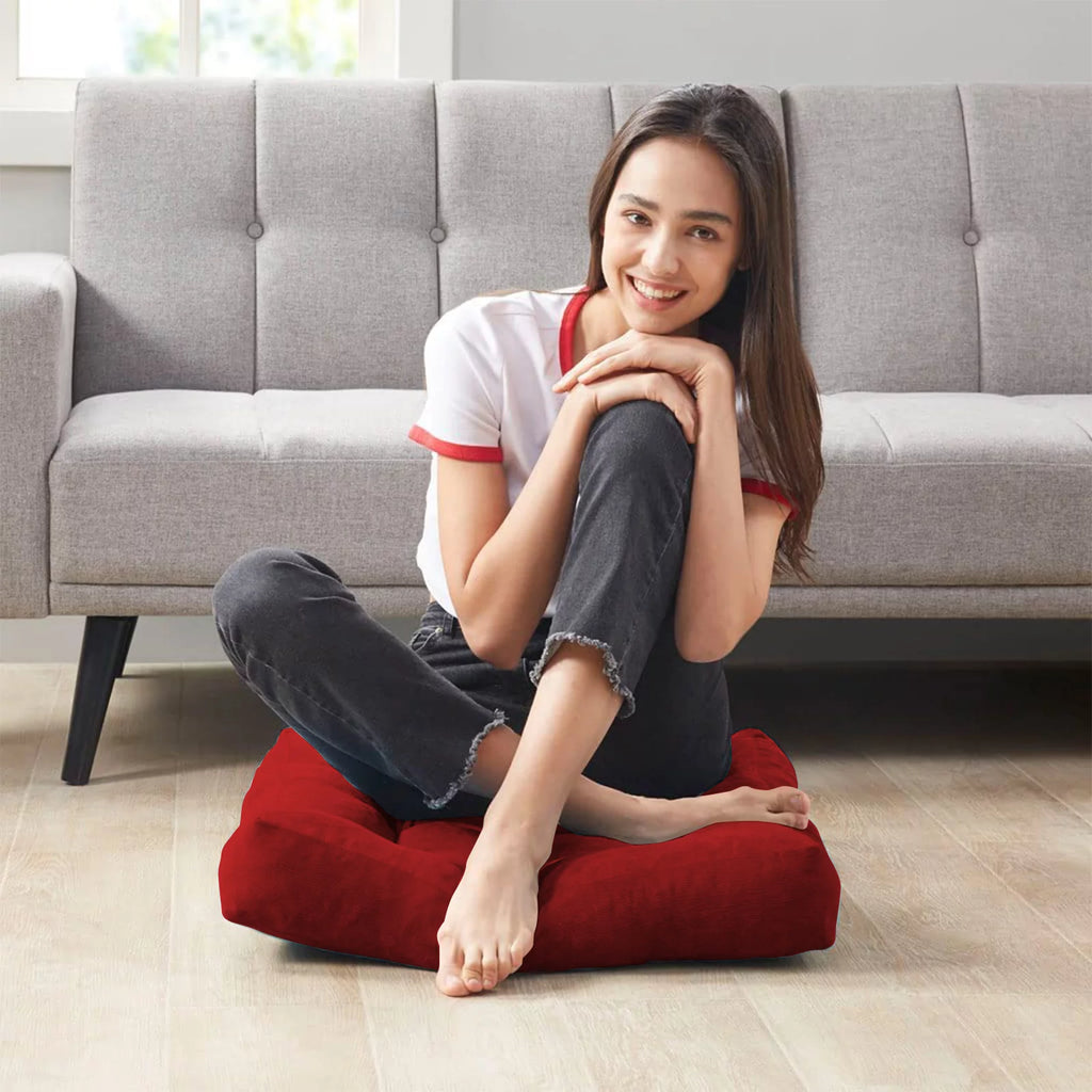 22 Inch Square Cotton Floor Pillow, 2Pcs Wine Red R53981