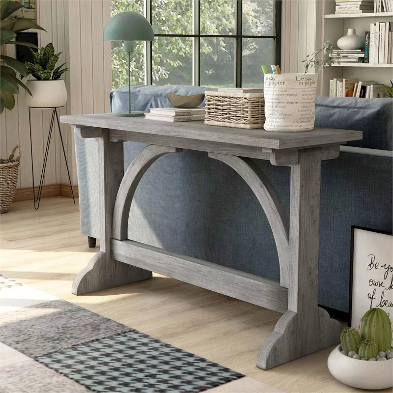 Rectangle Farmhouse Wood Console Table in Vintage Gray Oak Y9549