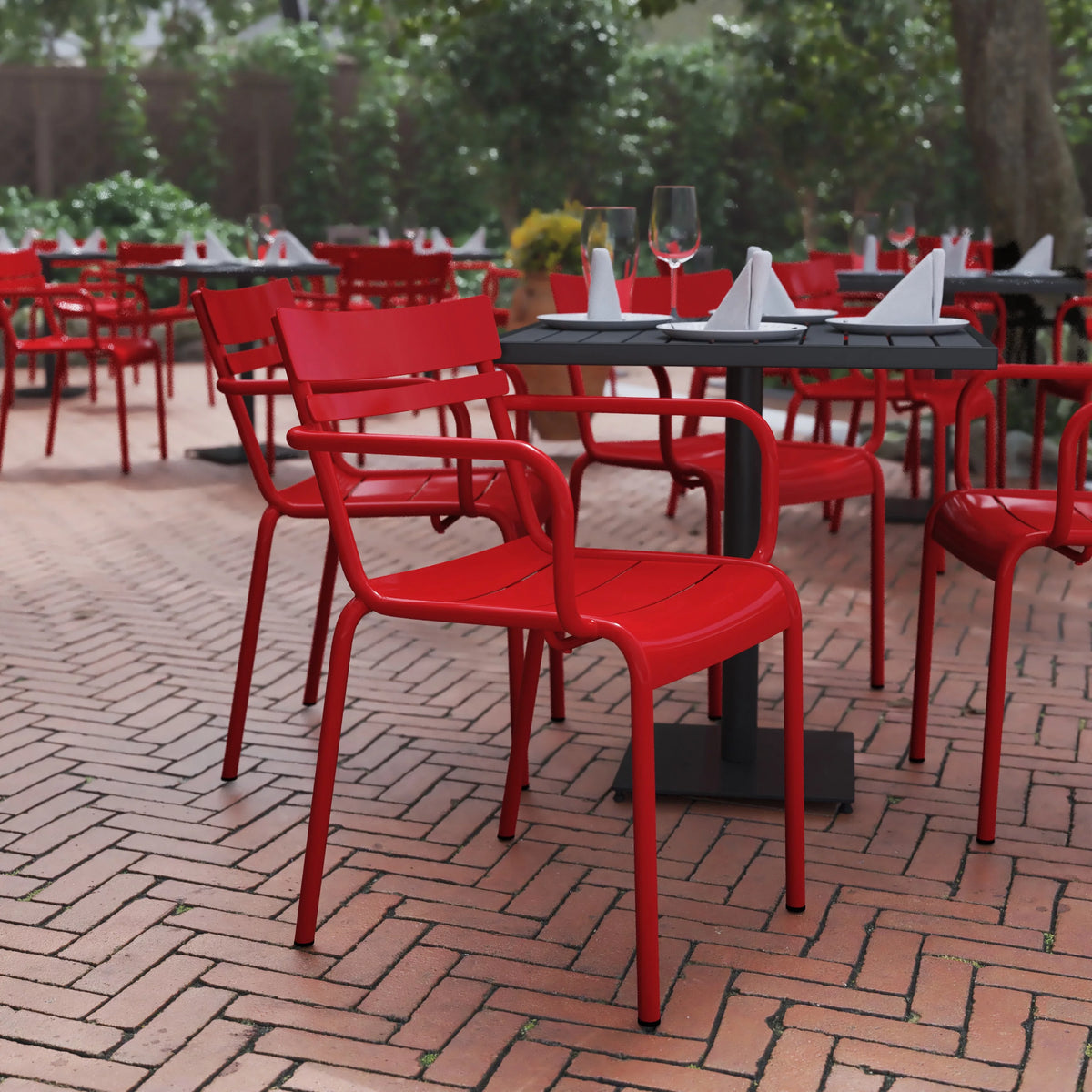 Red Steel Stackable Indoor-Outdoor Chair with Arms R442999