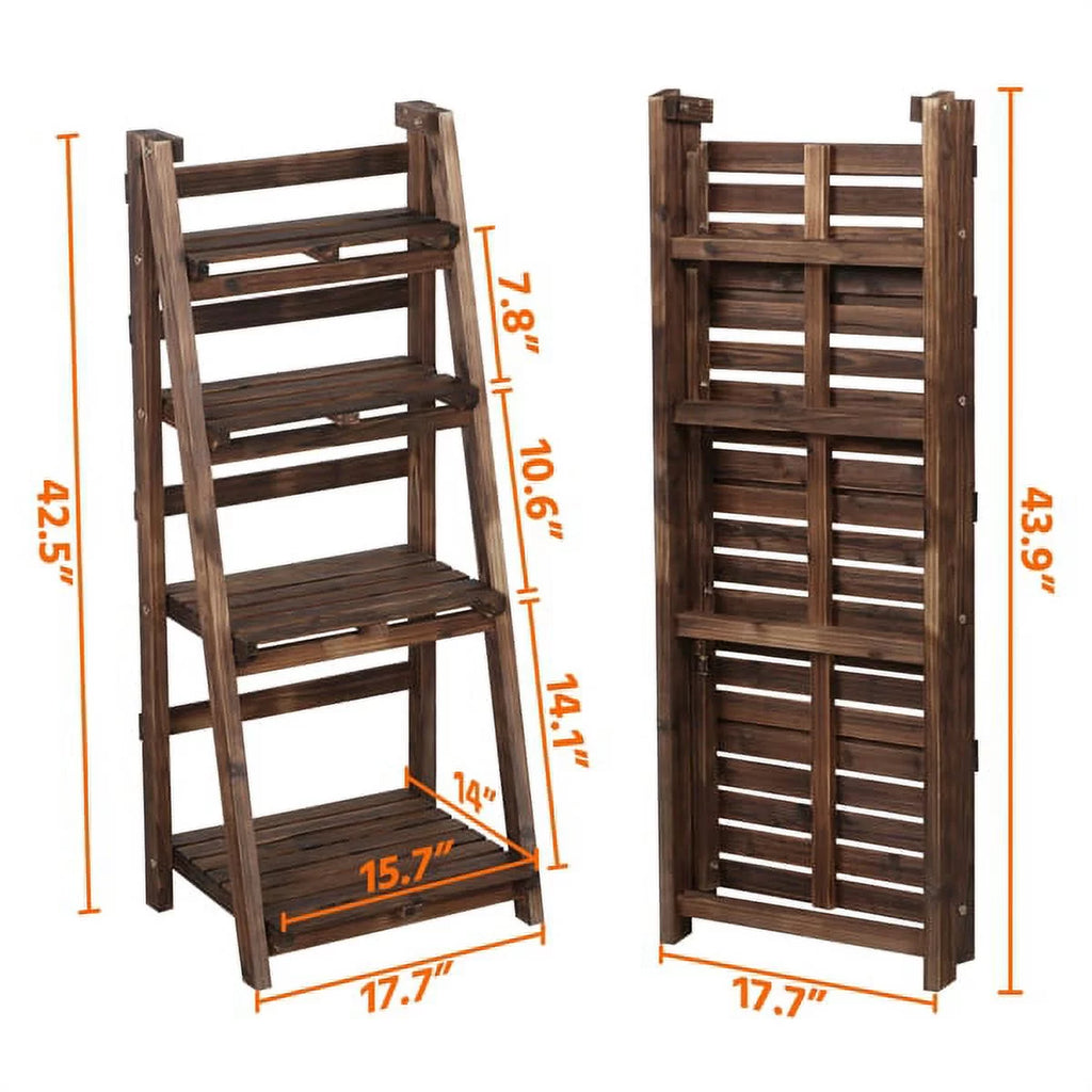 4 Tier Foldable Wooden Flower Stand Ladder Shelves Z6611