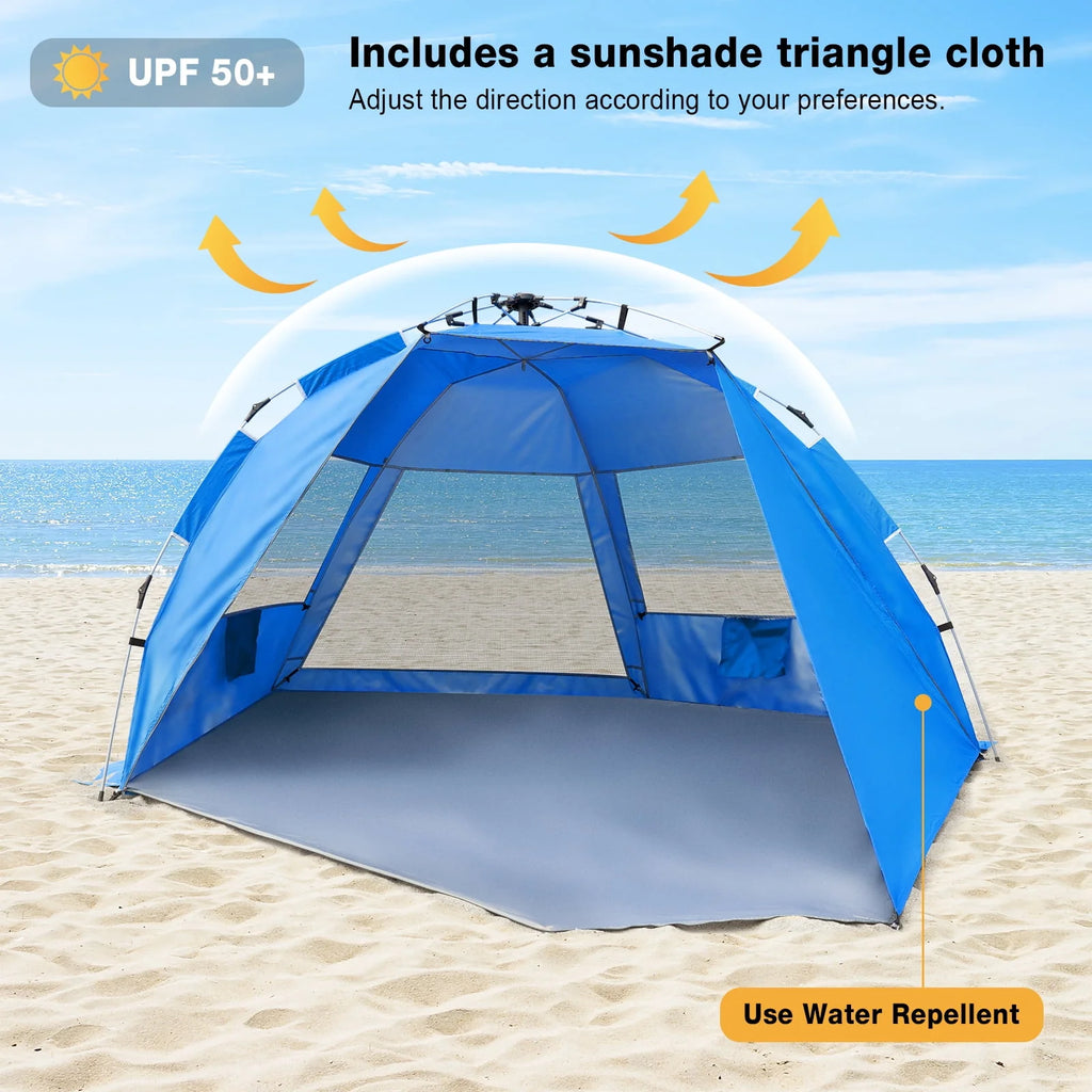 2-4 Person Pop-up Beach Tent UPF 50+ UV Protection Portable Waterproof Sunshade Blue C27507