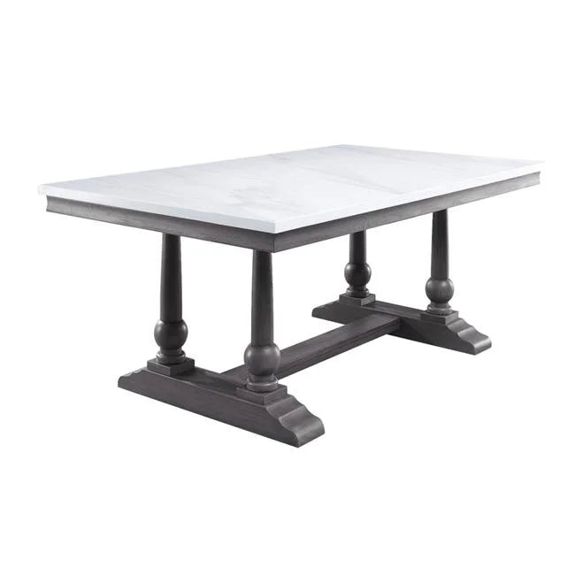71 x 42 x 30 in. Marble Top Gray Oak Dining Table P31879