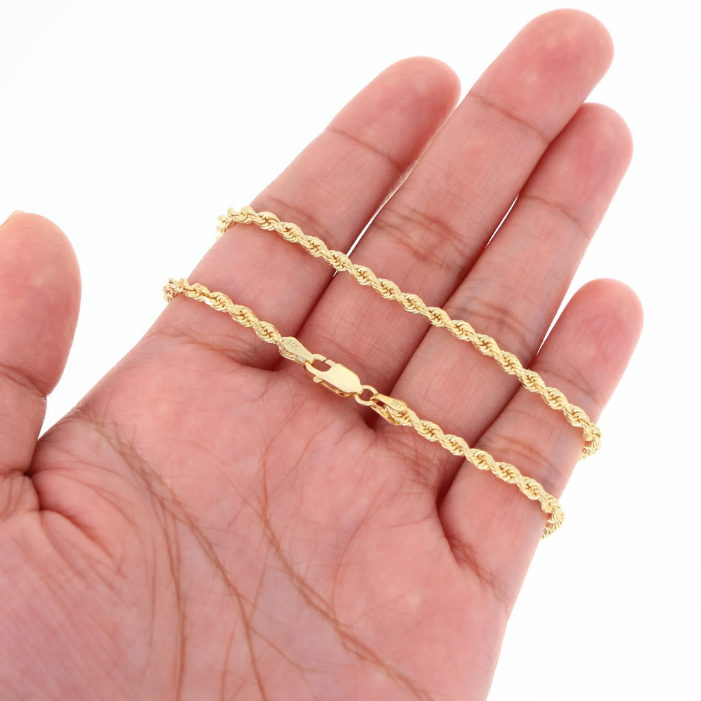 14k Yellow Gold 3mm Rope Chain Necklace Y450164