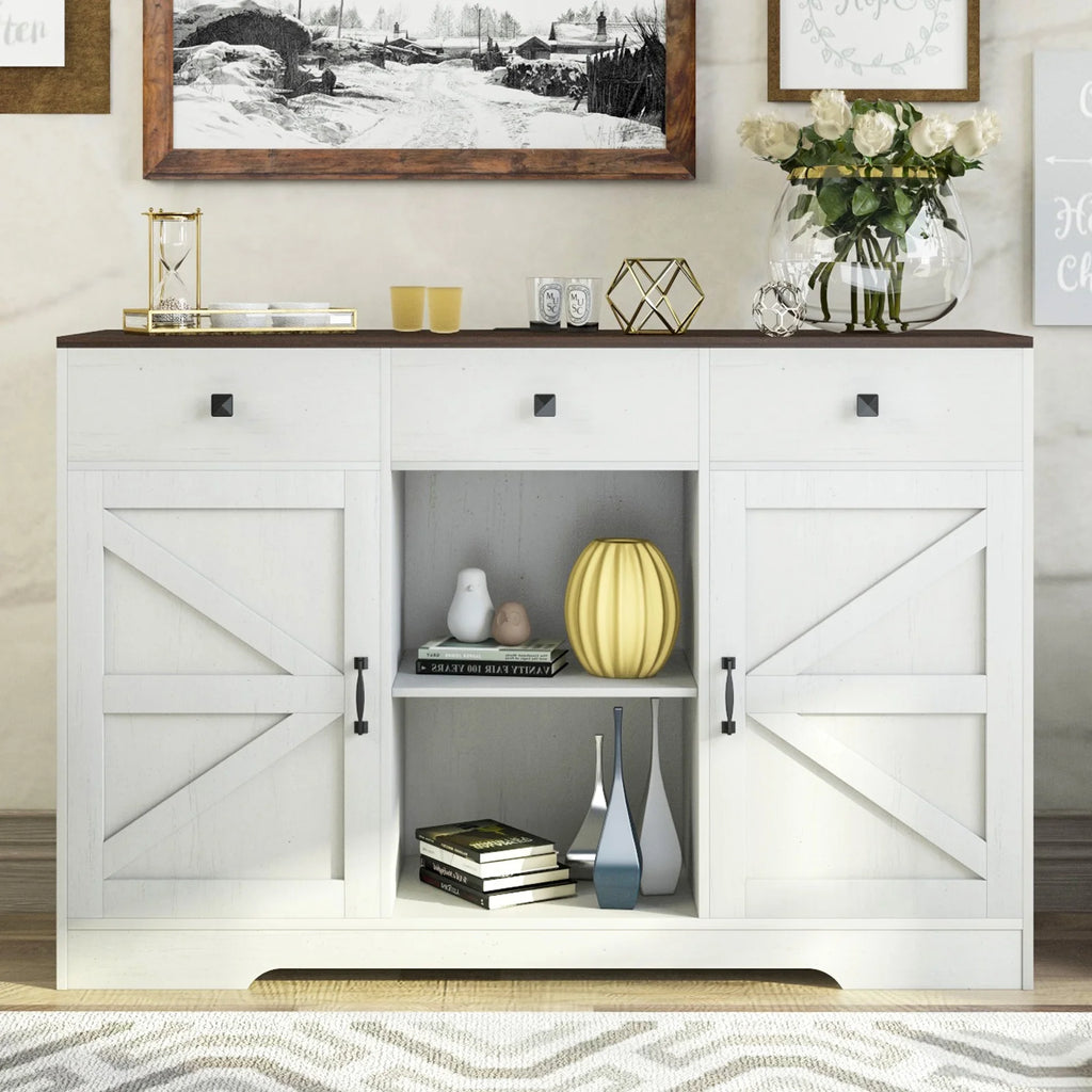 White 53" Wood Coffee Bar Cabinet with 3 Drawers L86742