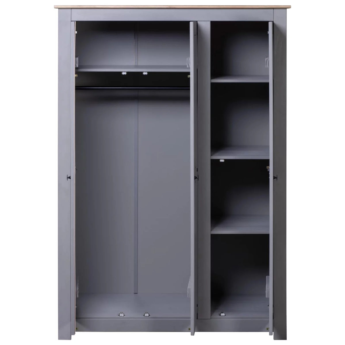 3-Door Gray Pine Wardrobe I5933