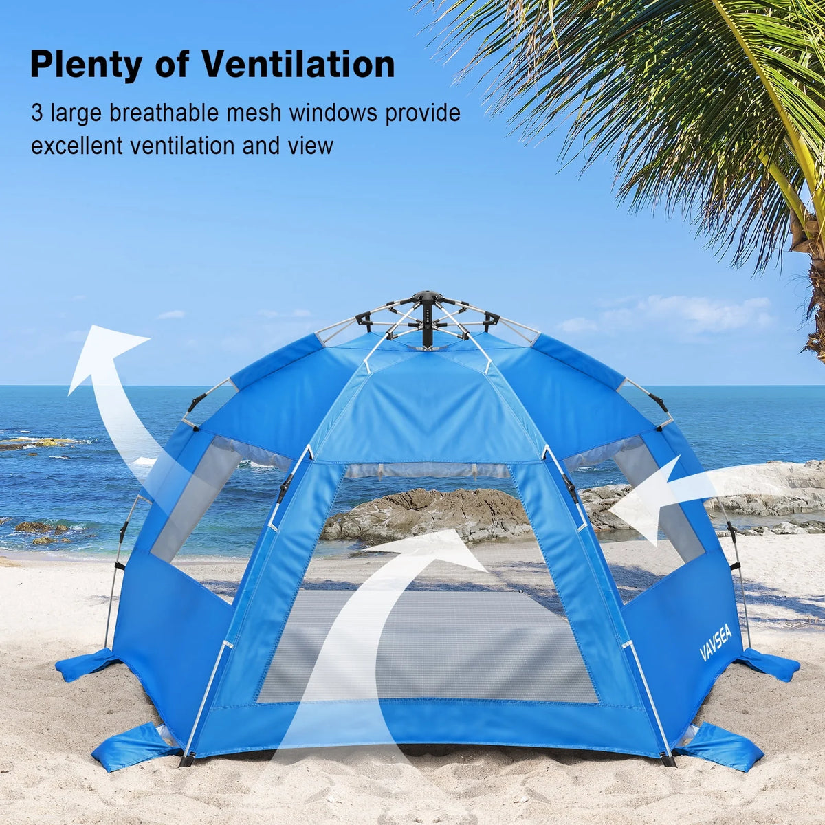 2-4 Person Pop-up Beach Tent UPF 50+ UV Protection Portable Waterproof Sunshade Blue C27507