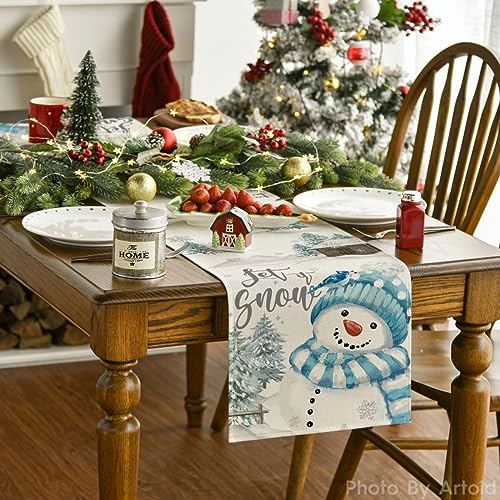 Blue Snowman Christmas Table Runner 13x72 Inch M620