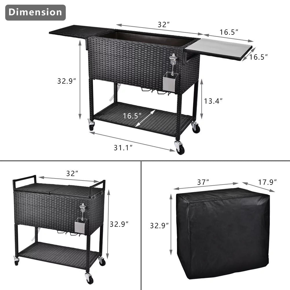 80 Quart Rattan Rolling Cooler Cart G695351