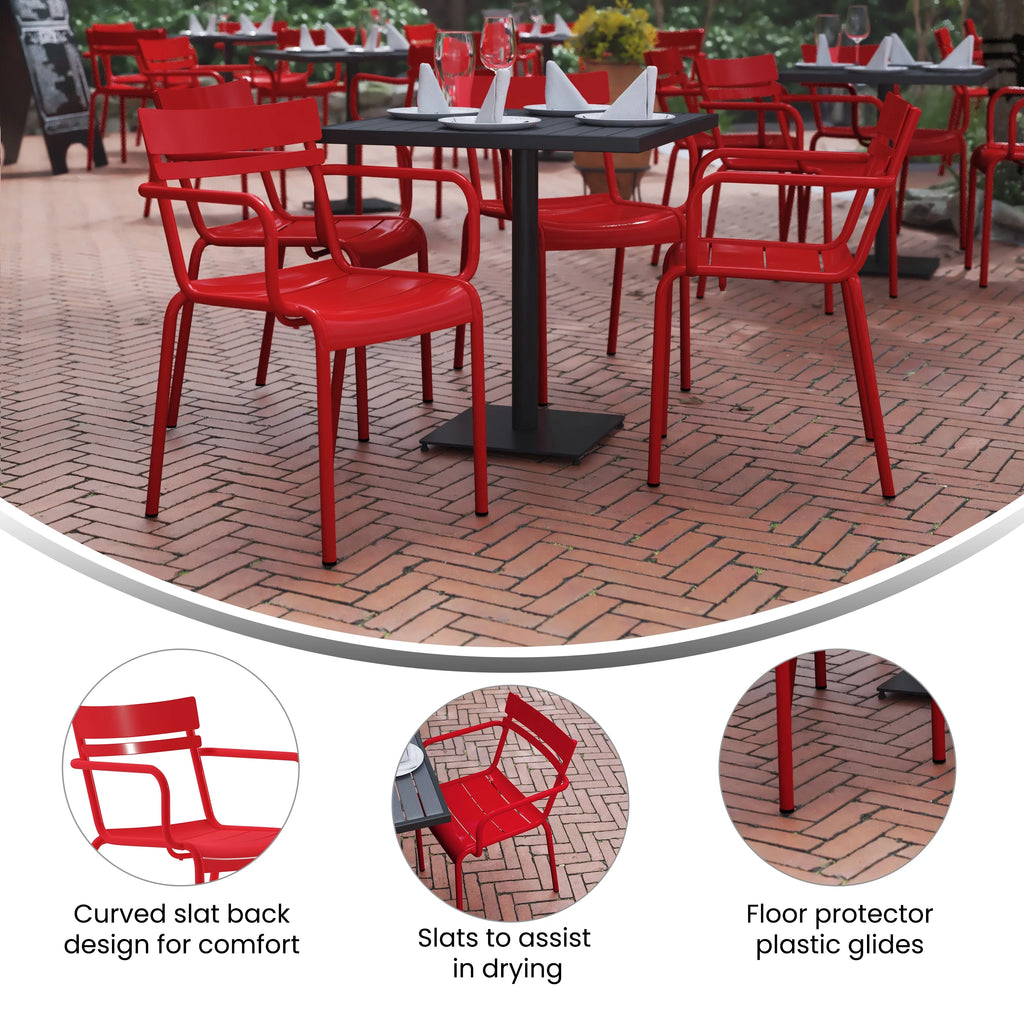 Red Steel Stackable Indoor-Outdoor Chair with Arms R442999