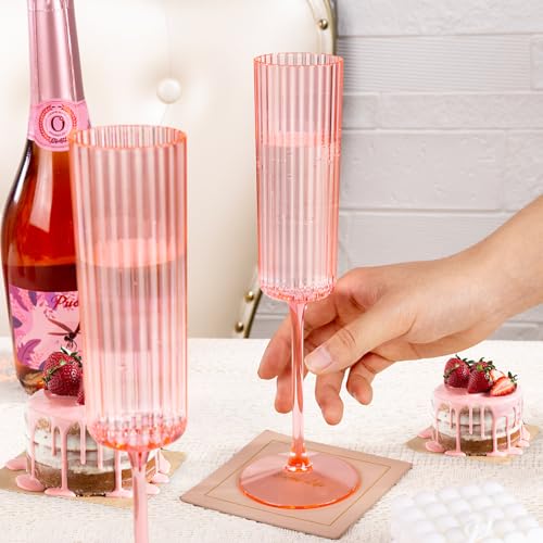 36 Pack 6oz Pink Plastic Champagne Flutes C464