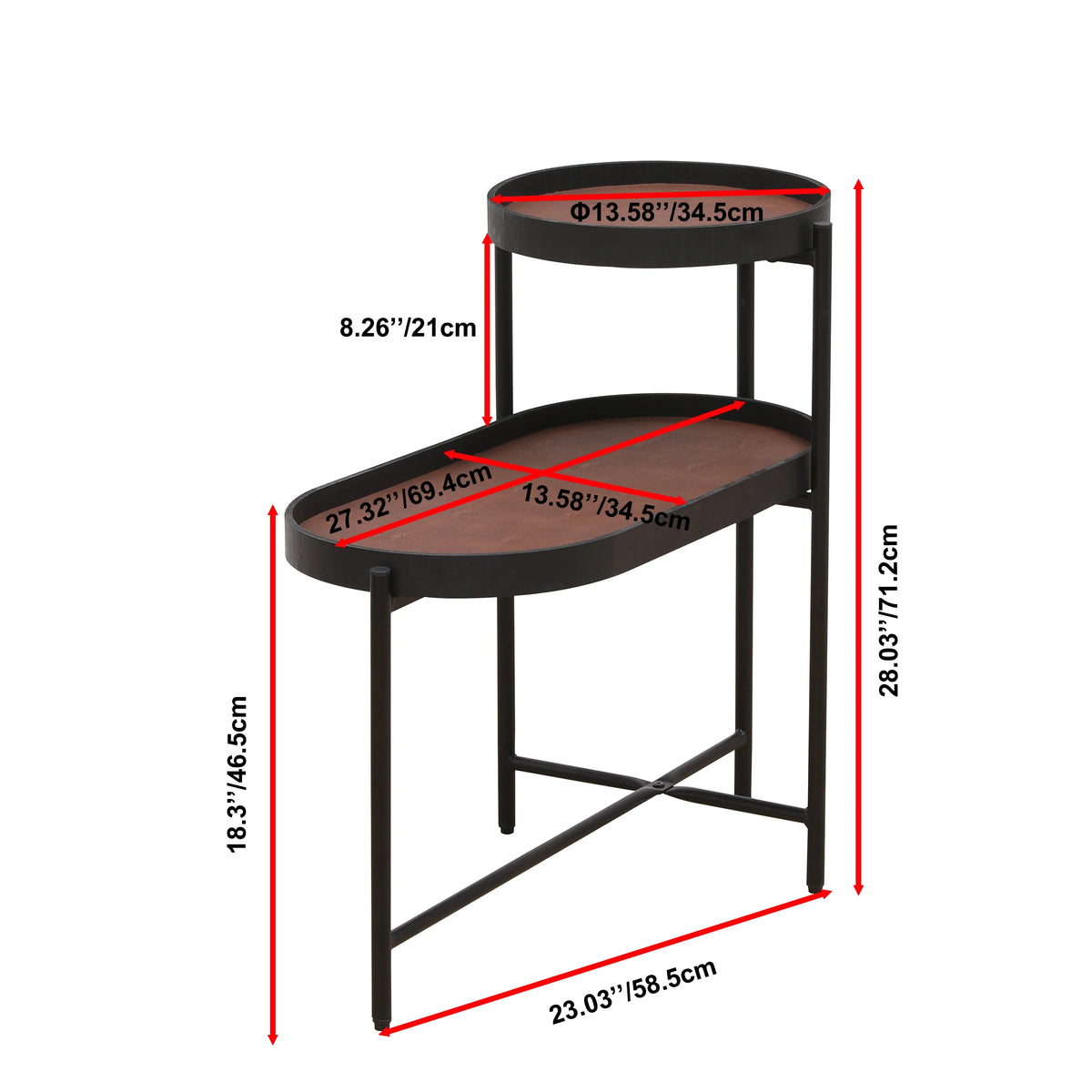 Brown 2-Tier Side Table with Wood & PU Tray X9264