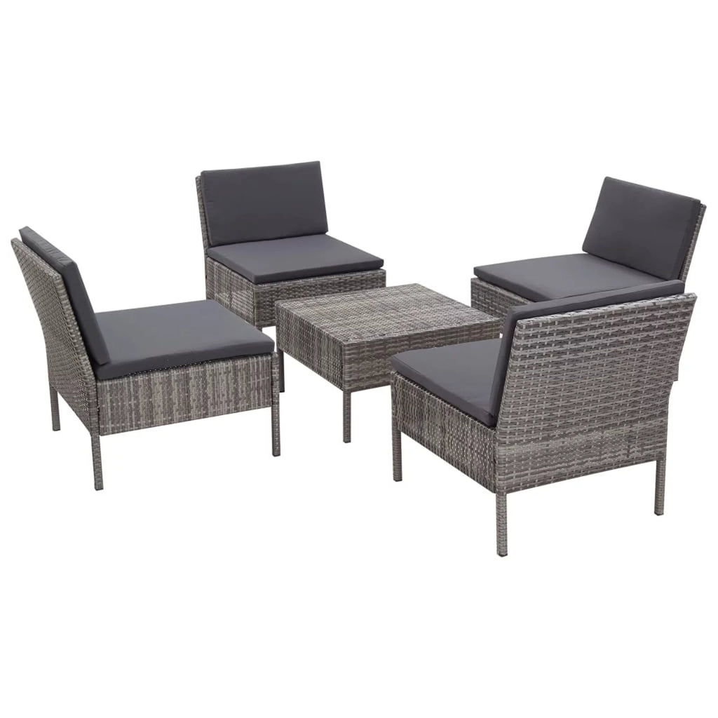 5 Piece Gray Poly Rattan Patio Sofa Set with Coffee Table K785