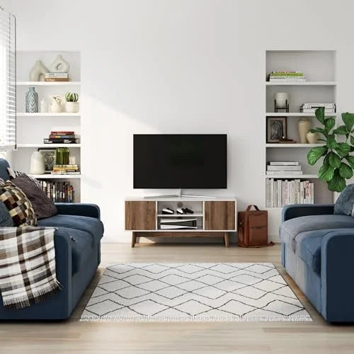 Media Console Cabinet or TV Stand with Doors in Natural Reclaimed Herringbone Wood Pattern and Metal D890667