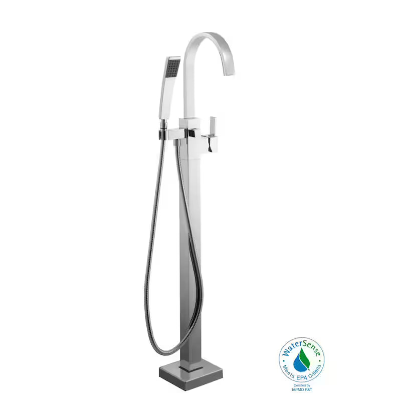 Freestanding Floor Mount Tub Faucet with Handheld Handshower in Chrome W359817