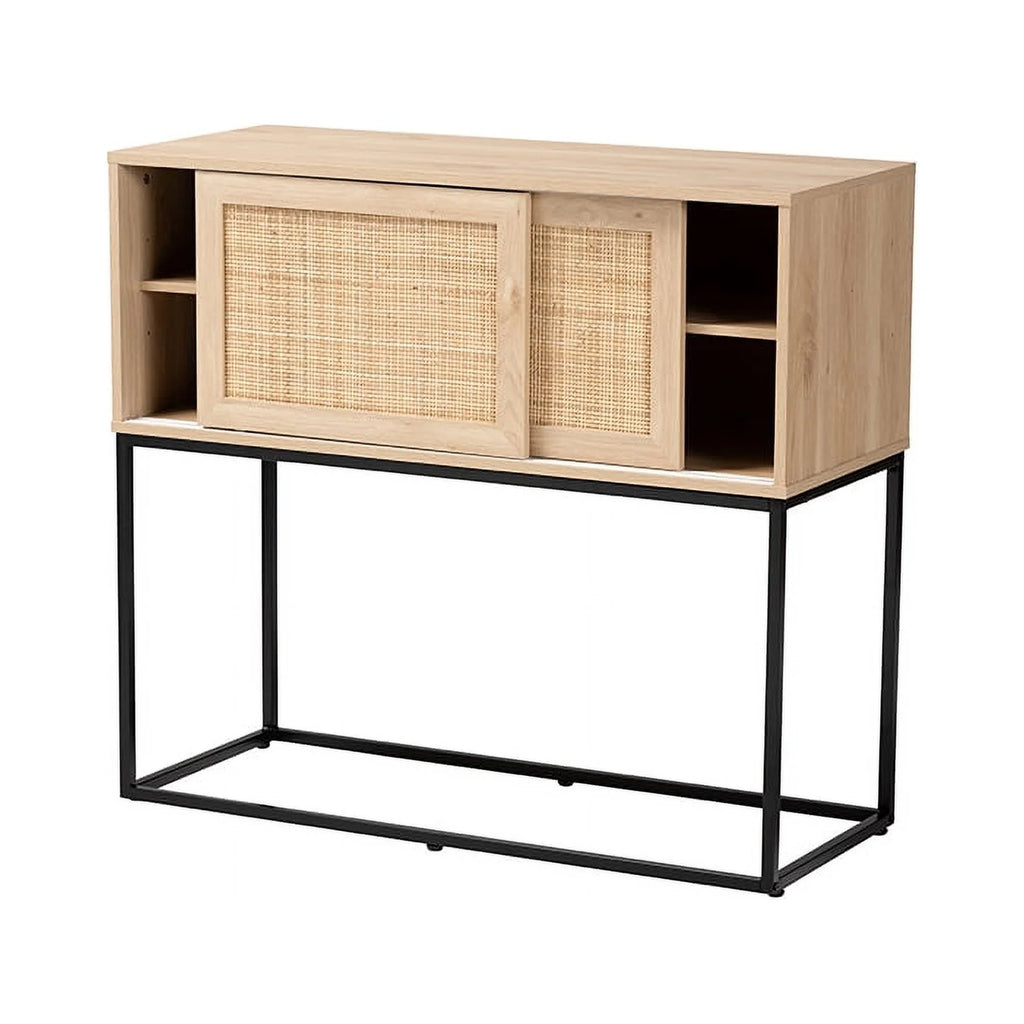Natural Brown Wood and Rattan Sideboard Buffet Y792