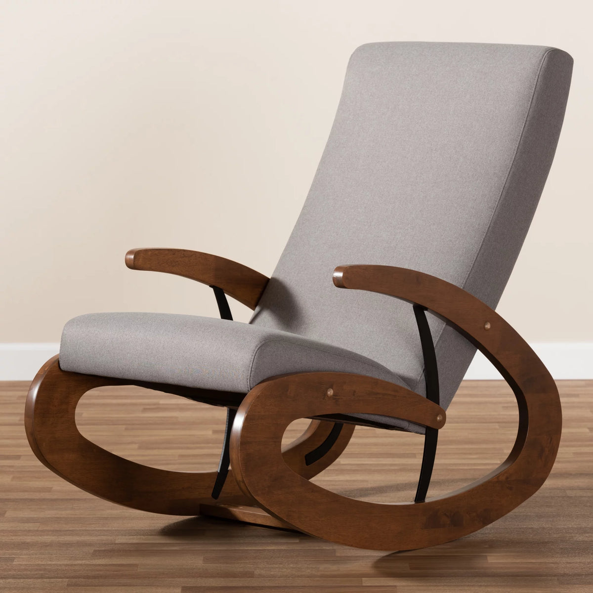 Gray Fabric Upholstered Wood Rocking Chair J62212